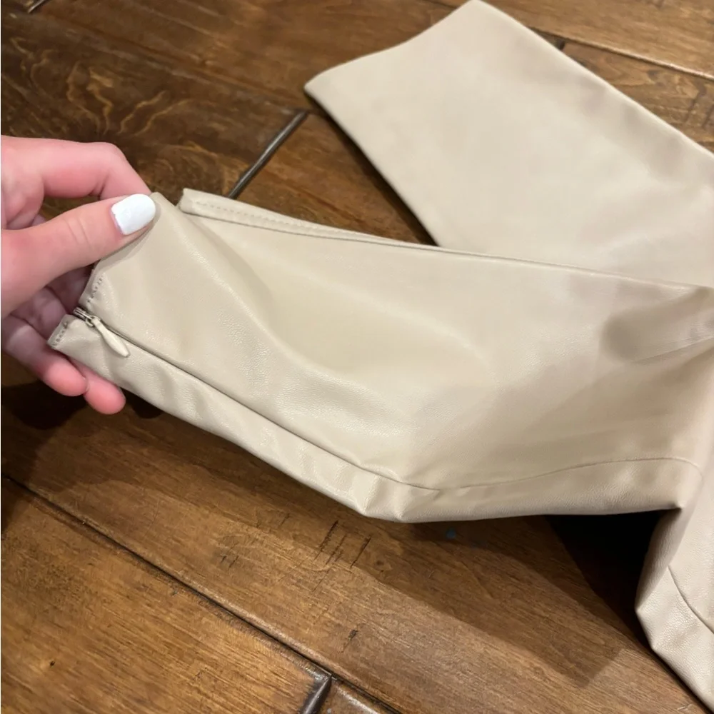 Zara Khaki Pleather Ankle Length Pants